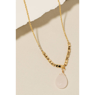 Tear Drop Stone Pendant Necklace - Pink - 190 Jewelry