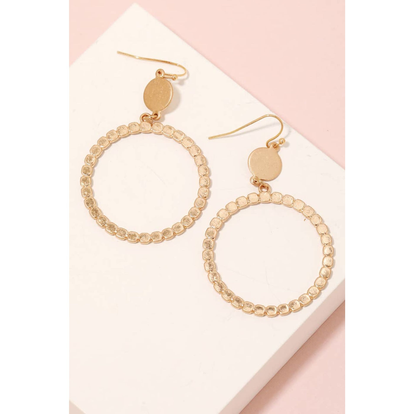 Textured Dangle Hook Earrings - Gold - 190 Jewelry