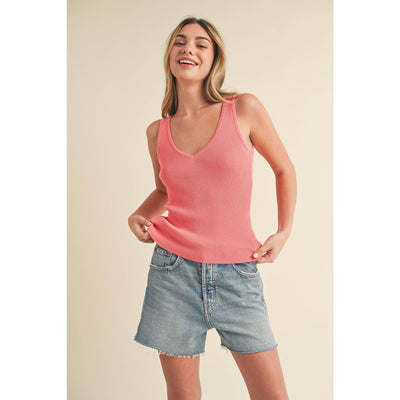 The Heidi Knit Tank - L / Coral 100 Short/Sleeveless Tops