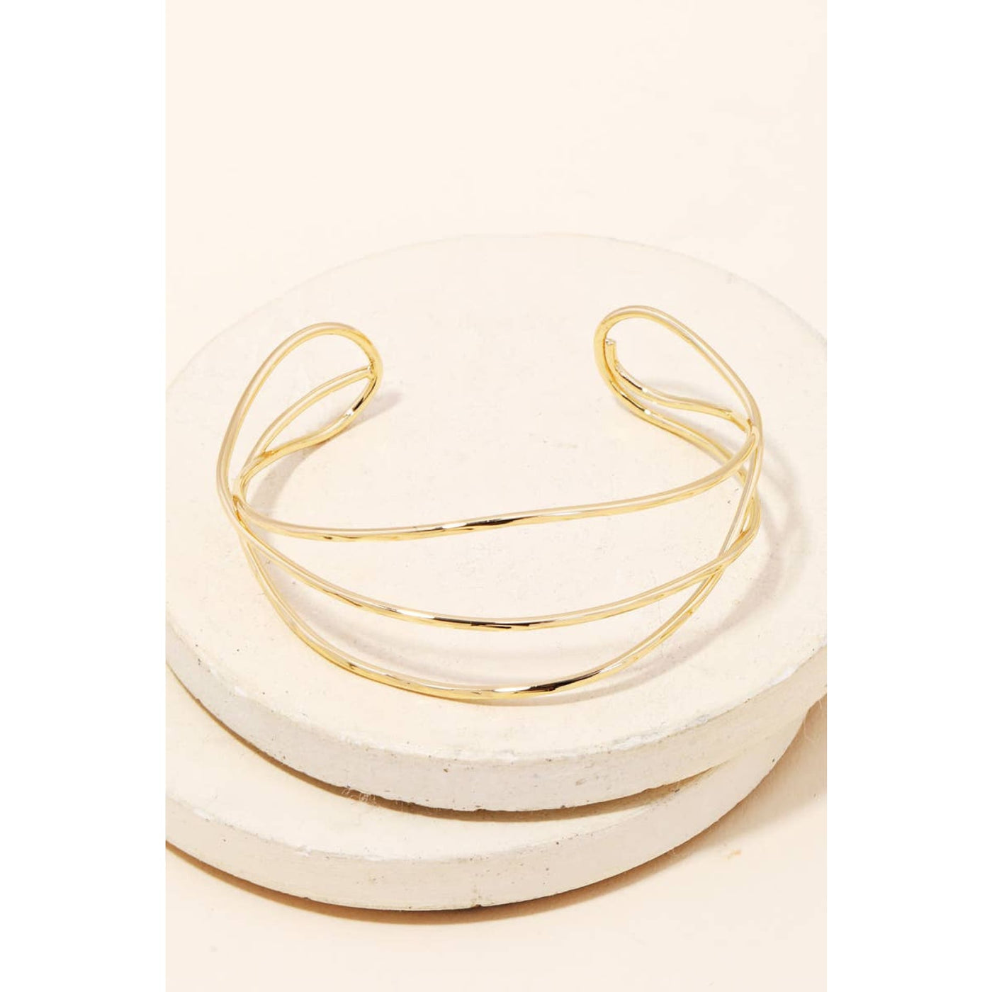 Thin Triple Strand Cuff Bracelet - Gold - 190 Jewelry