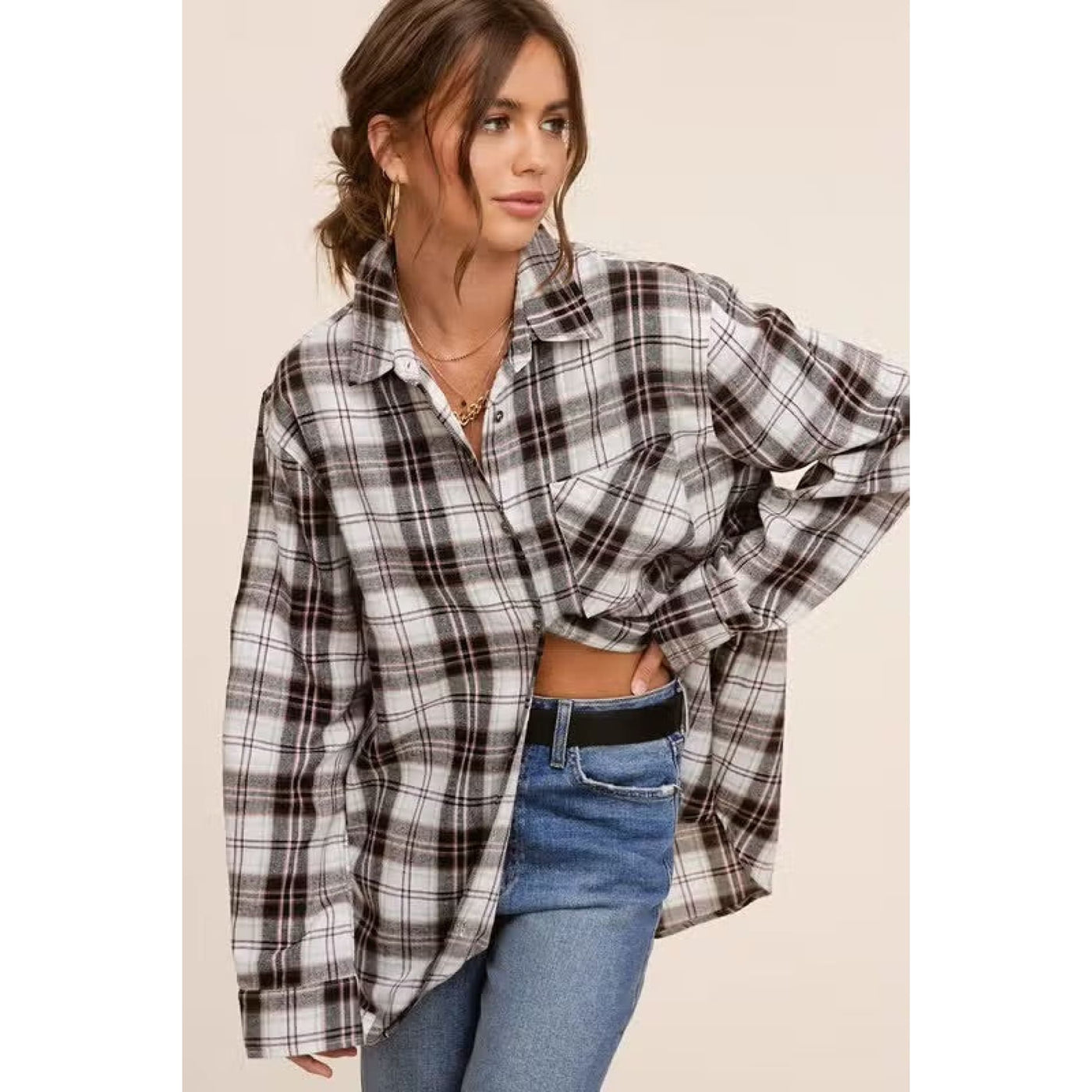Through The Maze Flannel Top - S / Black / 0130 - 120 Long Sleeve Tops
