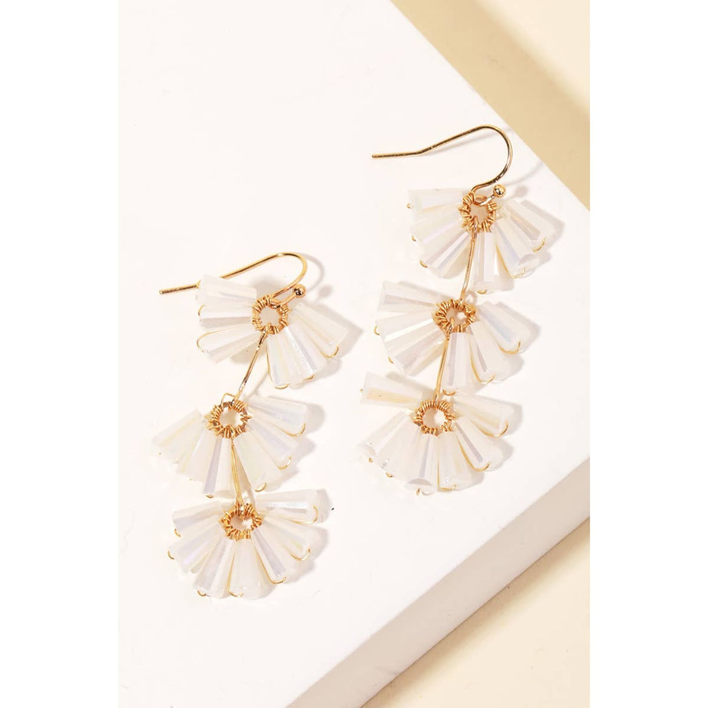 Tiered Glass Bead Drop Earrings - White - 190 Jewelry