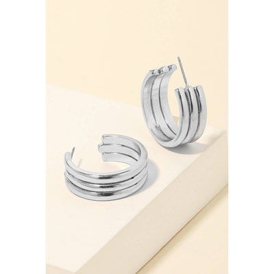 Triple Layered Hoop Earrings - Silver - 190 Jewelry