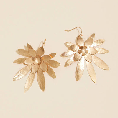 Tropical Flower Dangle Earrings - Gold - 190 Jewelry