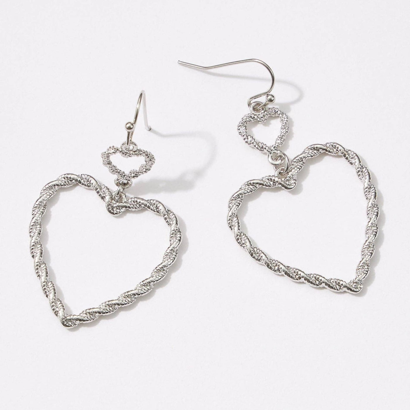 Twisted Heart-Shaped Dangle Earrings - Silver - 190 Jewelry