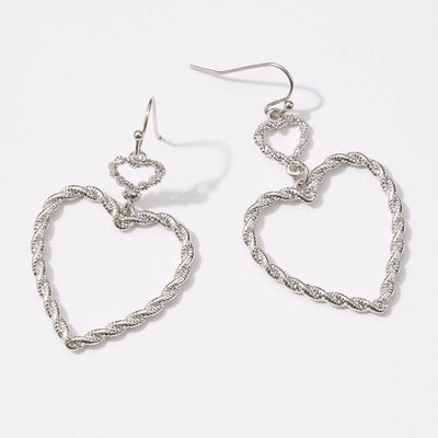 Twisted Heart-Shaped Dangle Earrings - Silver - 190 Jewelry