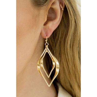 Twisted Metal Dangle Earring - Gold - 190 Jewelry