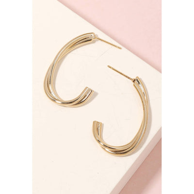 Twisted Metallic Oval Hoop Earrings - Gold 190 Jewelry