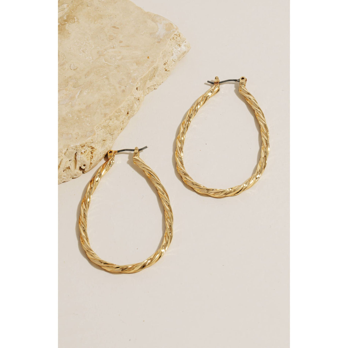 Twisted Tear Hoop Earrings - Gold - 190 Jewelry