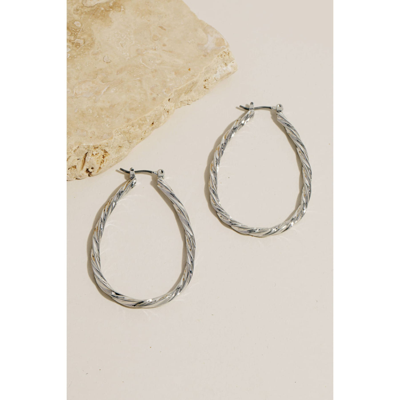 Twisted Tear Hoop Earrings - Silver - 190 Jewelry