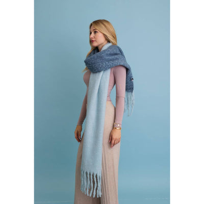 Two Tone Tassel Scarf - Blue - 210 Other Accessories