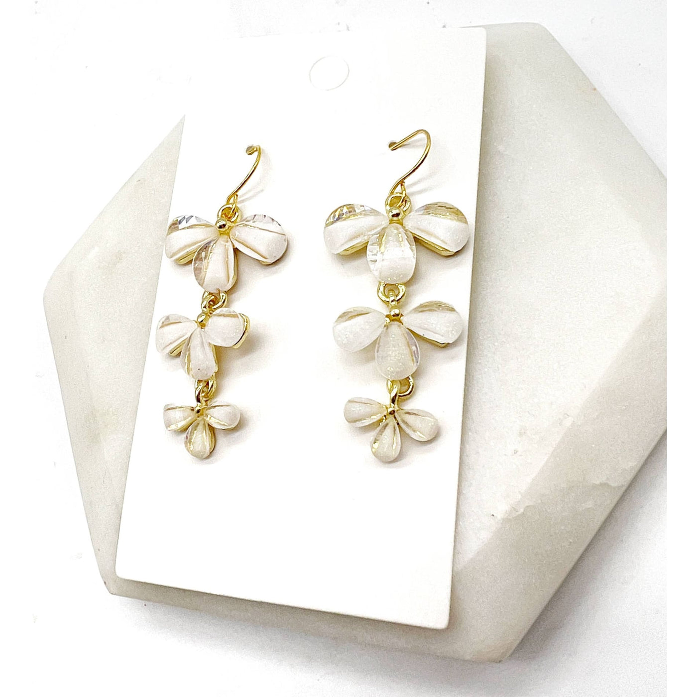 White Cascading Flower Earrings - Gold - 190 Jewelry