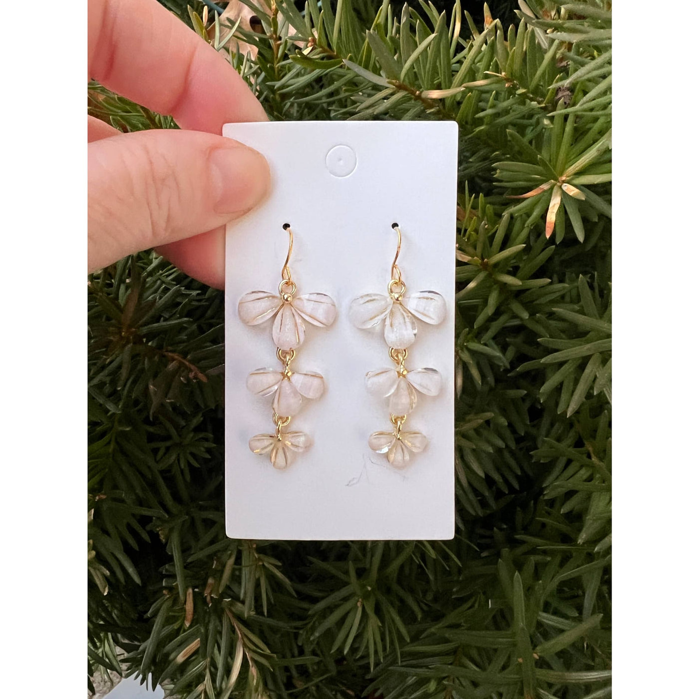 White Cascading Flower Earrings - Gold - 190 Jewelry