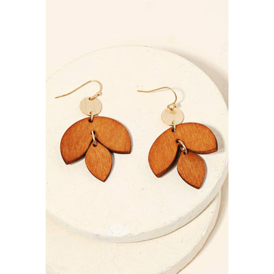Wooden Leaf Drop Earrings - Brown - 190 Jewelry