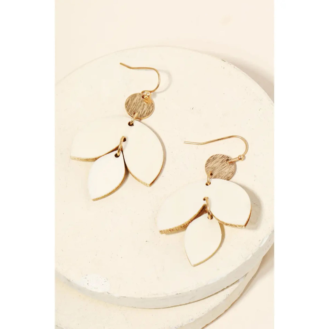 Wooden Leaf Drop Earrings - Ivory - 190 Jewelry