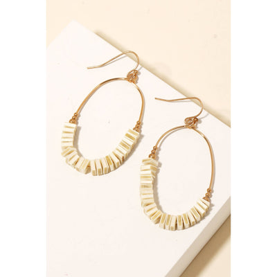 Wooden Square Beads Oval Hoop Earrings - Ivory - 190 Jewelry