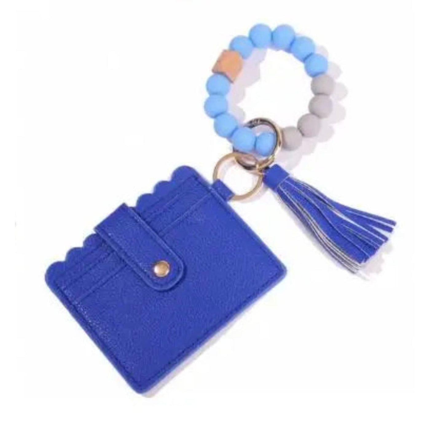 Wristlet Keychain Wallet - Blue w/ Wood Bead - 210 Other Accessories