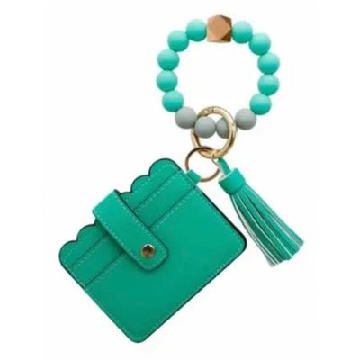 Wristlet Keychain Wallet - Green w/ Wood Bead - 210 Other Accessories