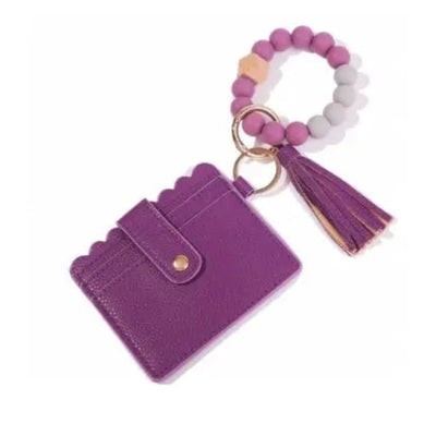 Wristlet Keychain Wallet - Purple w/ Wood Bead - 210 Other Accessories